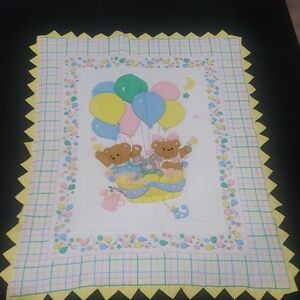 Bears Balloons Yellow Baby Comforter Crib Vintage 1980s Homemade